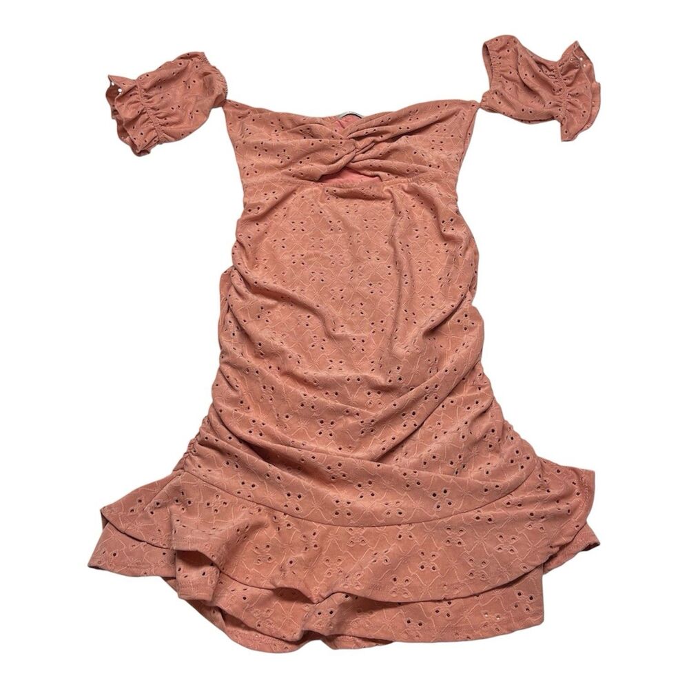 Pink Eyelet Mermaid Mini Bodycon Dress Off The Shoulder
